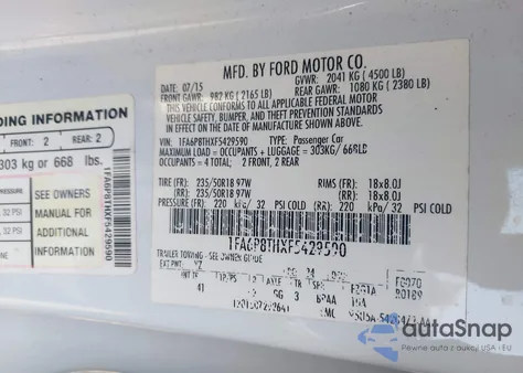 2015 Ford Mustang Ecoboost z USA, uszkodzony, nr VIN 1FA6P8THXF5429590